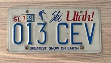 Utah 1993 License Plate Auto